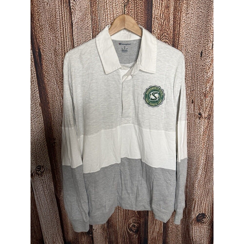 Champion Sacramento State Mens Gray Long Sleeve Polo Shirt Size XL Rugby